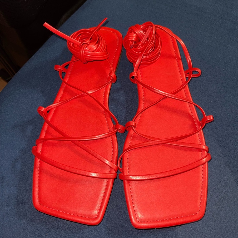 Red lace up sandals